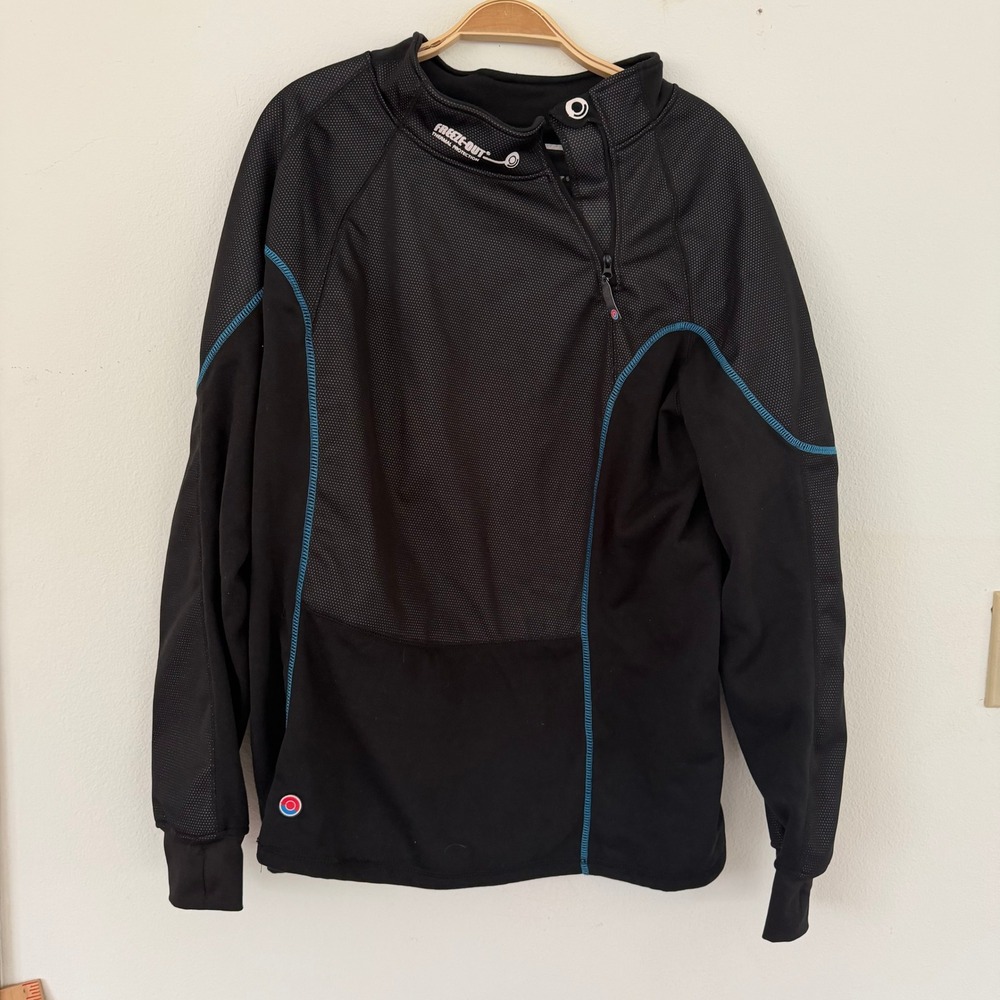 Freeze-Out Thermal Protection Top Black Blue Asymmetrical Zip Fleece Lined Large